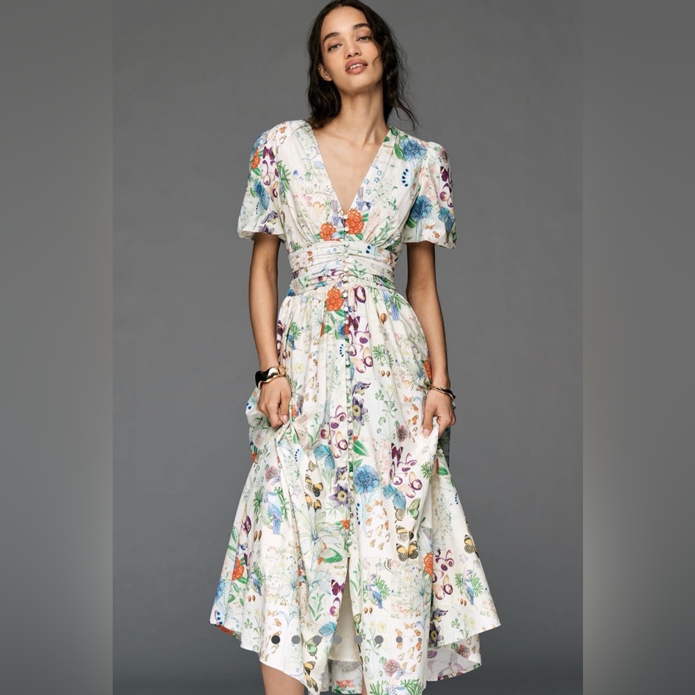 Anthropologie Katerina Midi dress in Floral Multicolor Print